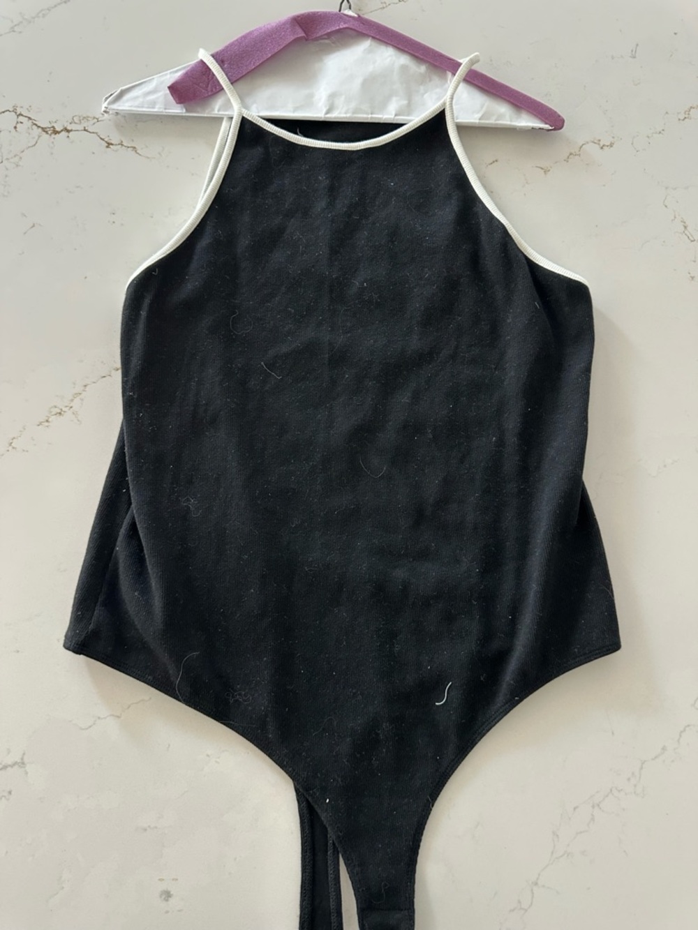 Eloidie Black tank Bodysuit with White Trim.  Size xl
